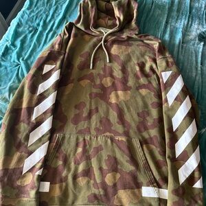 Off-White Camouflage Hoodie with Signature Stripes